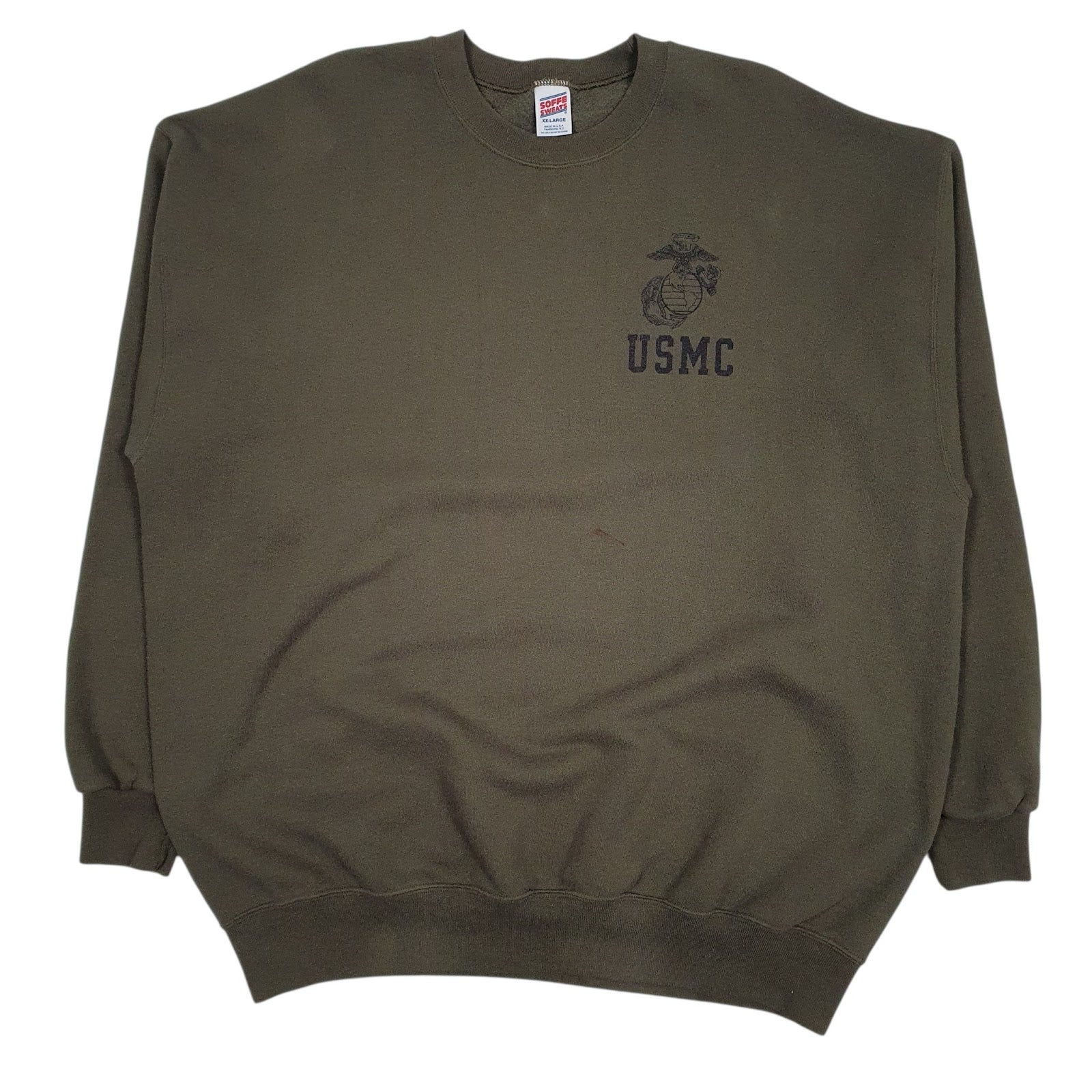 Mens Green Soffe Sweats Militairy USMC Vintage 90s Made In USA Crewneck Jumper