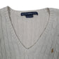Womens White Polo Ralph Lauren Vintage 90s Cable Knit V Neck Jumper