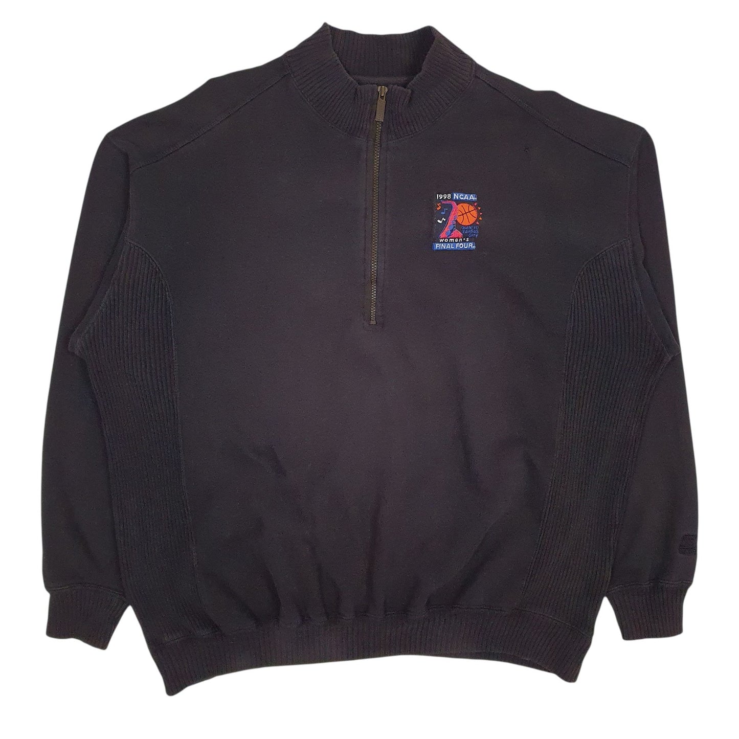 Mens Black Starter Vintage 90s NCAA Final Four Baggy Quarter Zip Jumper
