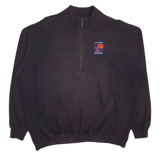 Mens Black Starter Vintage 90s NCAA Final Four Baggy Quarter Zip Jumper