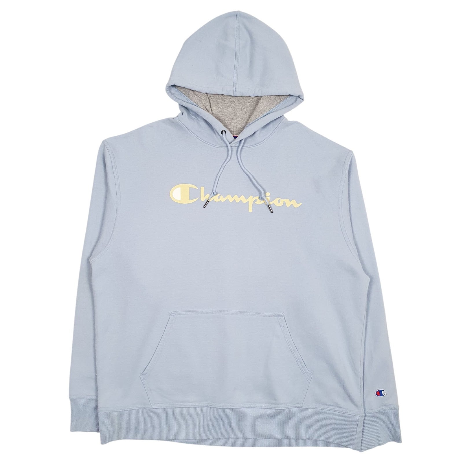 Mens Blue Champion Spellout Hoodie Jumper