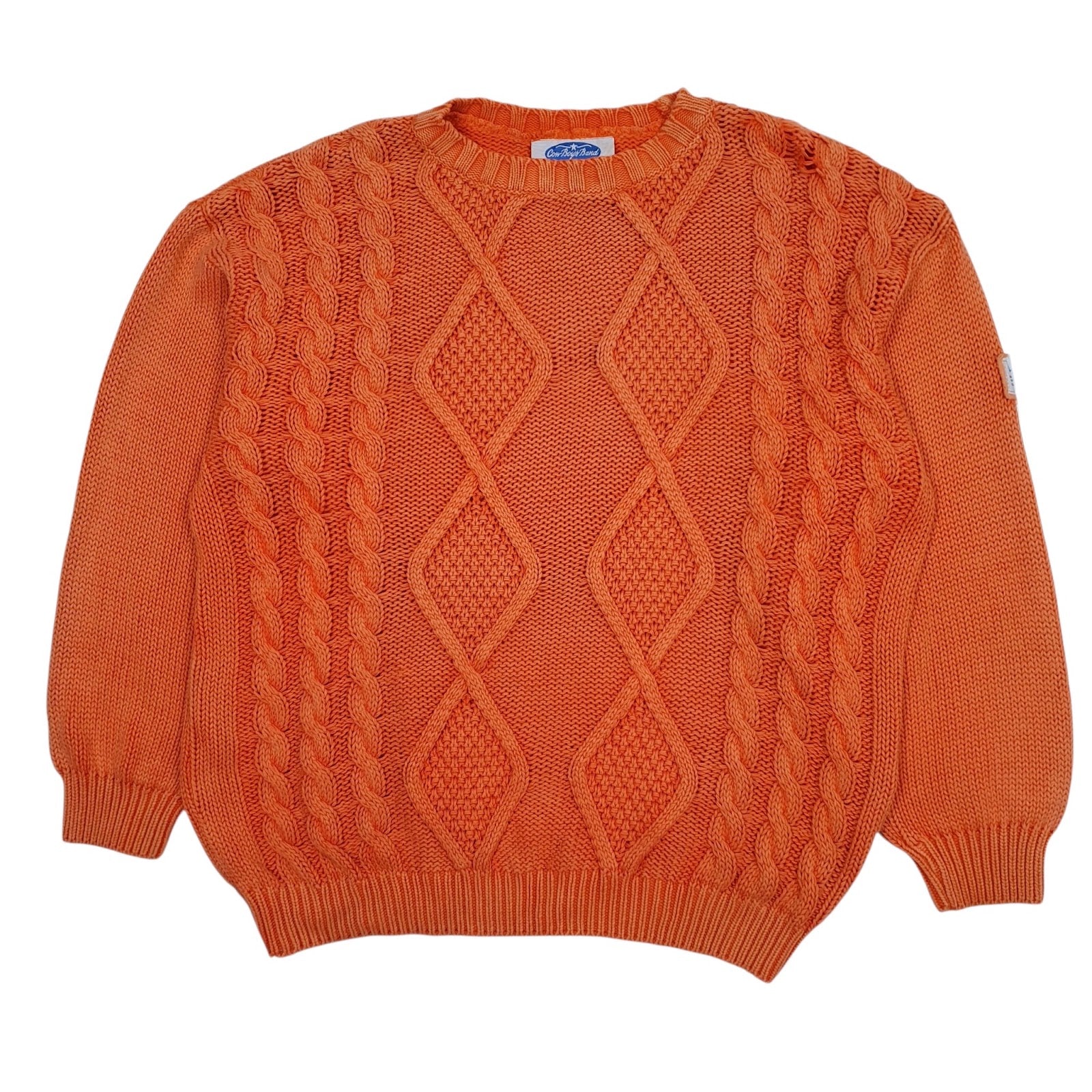 Mens Orange Cowboys Band Knitwear Cable Knit Crewneck Jumper