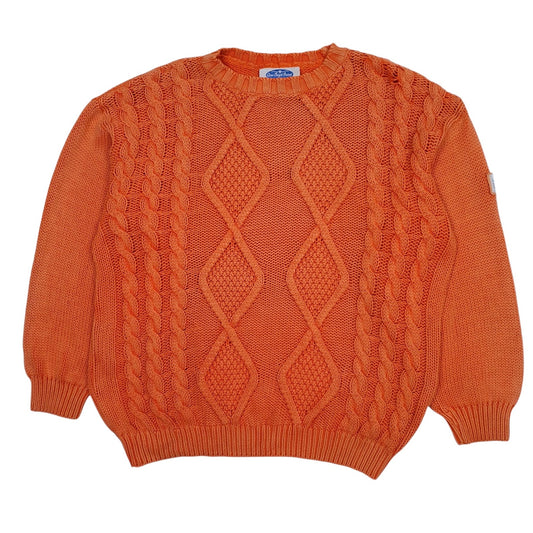 Mens Orange Cowboys Band Knitwear Cable Knit Crewneck Jumper