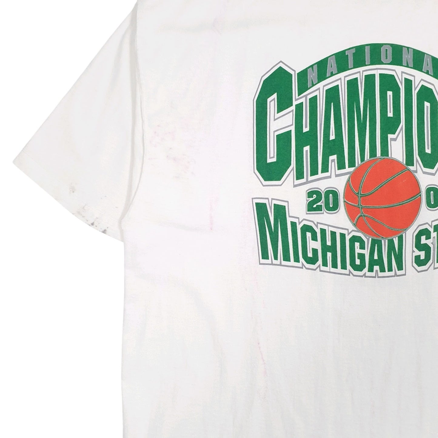 Mens White Fruit Of The Loom Vintage 00s National Champions Michigan State  T Shirt