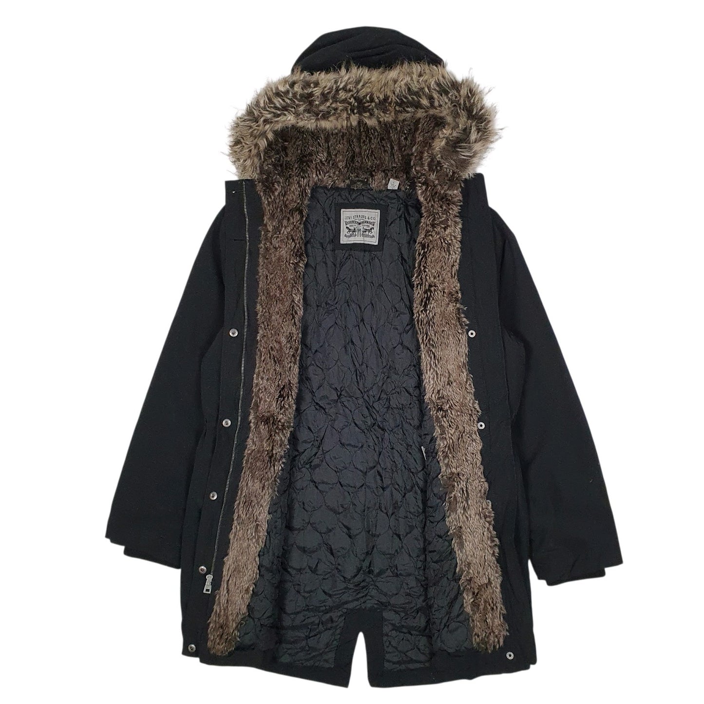 Mens Black Levis Fur Lined Fishtail  Coat