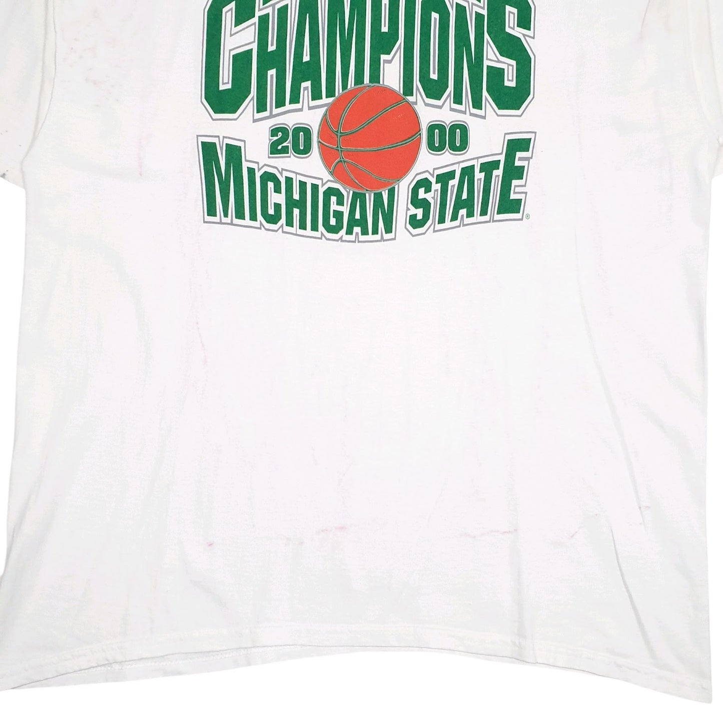 Mens White Fruit Of The Loom Vintage 00s National Champions Michigan State  T Shirt