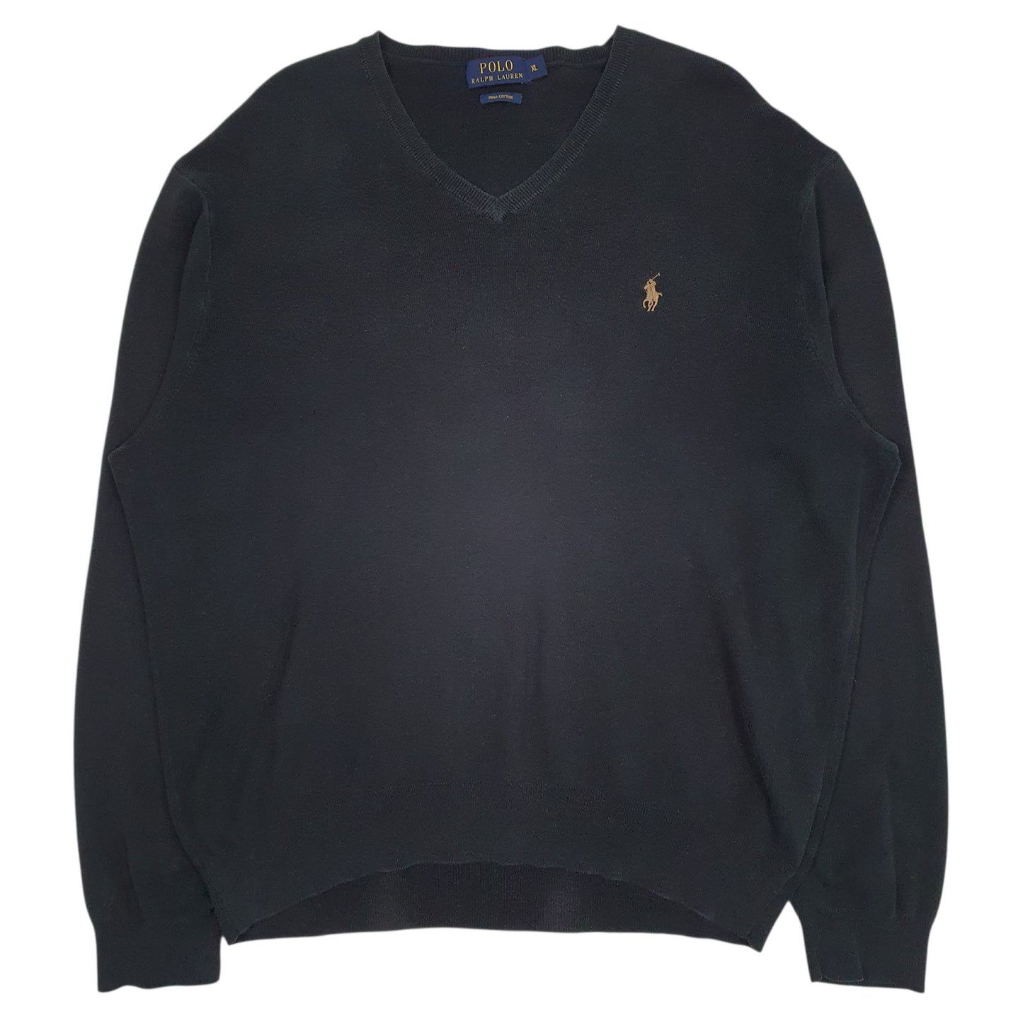 Mens Black Polo Ralph Lauren Pima V Neck Jumper