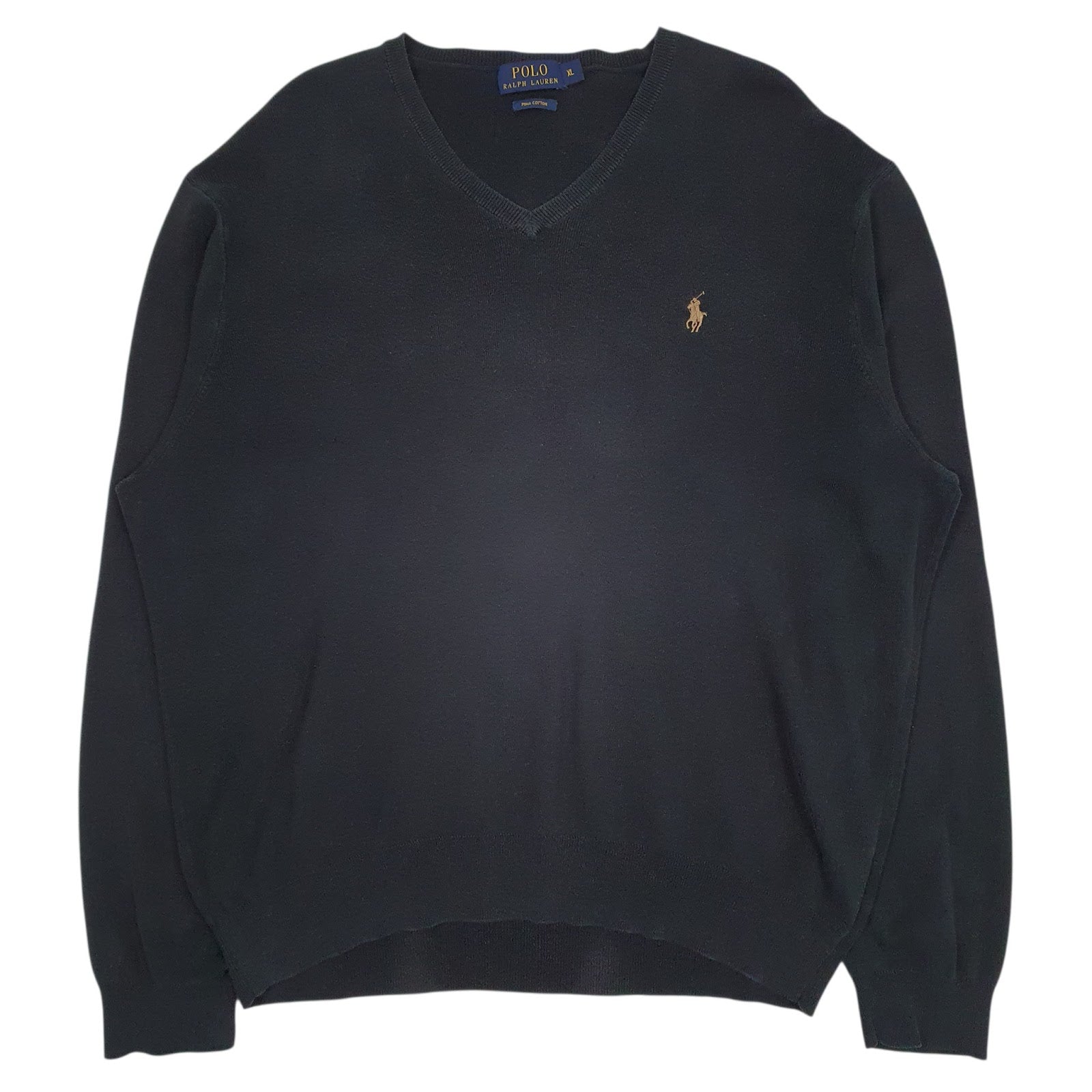 Mens Black Polo Ralph Lauren Pima V Neck Jumper