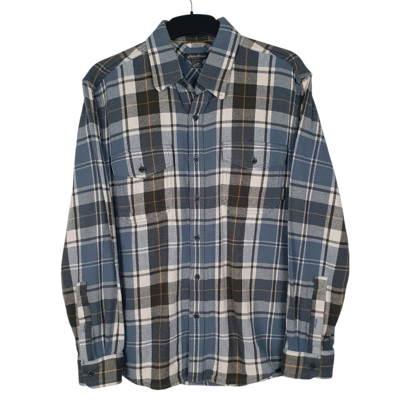 Mens Blue Eddie Bauer Heavyweight Canvas Plaid Long Sleeve Shirt