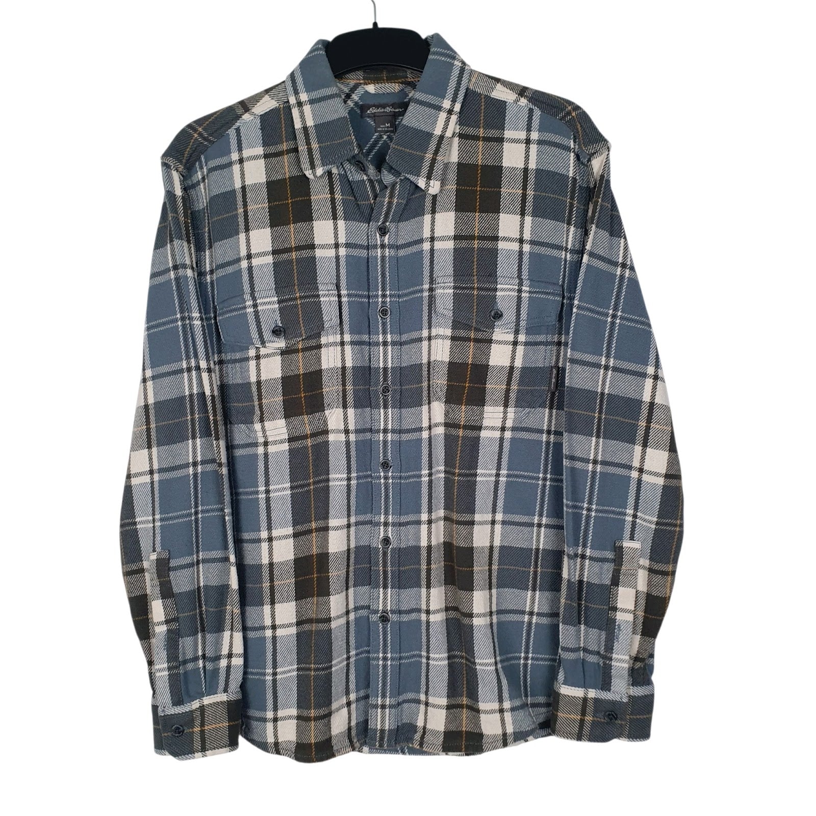 Mens Blue Eddie Bauer Heavyweight Canvas Plaid Long Sleeve Shirt