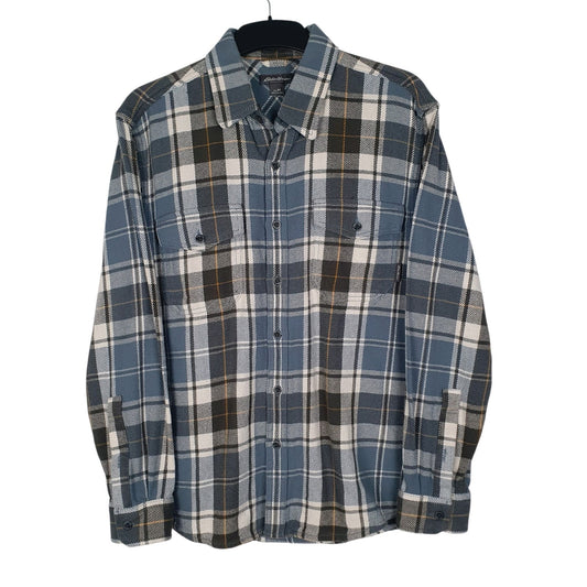 Mens Blue Eddie Bauer Heavyweight Canvas Plaid Long Sleeve Shirt