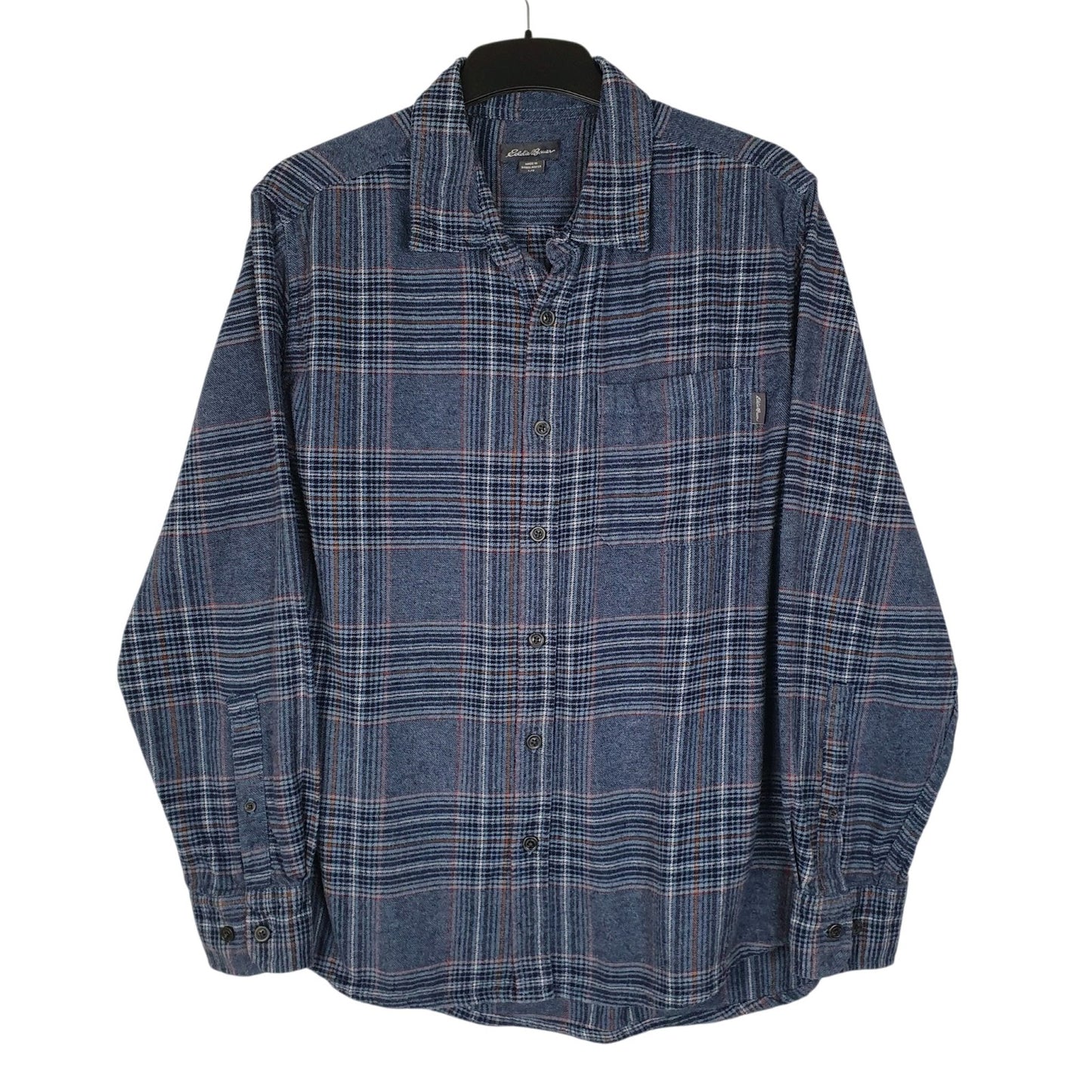 Mens Blue Eddie Bauer Heavyweight Plaid Flannel Long Sleeve Shirt