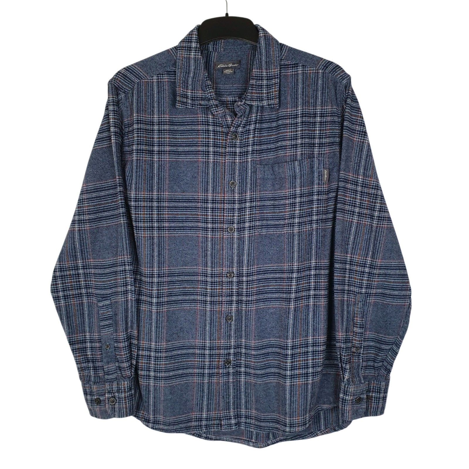 Mens Blue Eddie Bauer Heavyweight Plaid Flannel Long Sleeve Shirt