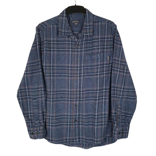 Mens Blue Eddie Bauer Heavyweight Plaid Flannel Long Sleeve Shirt