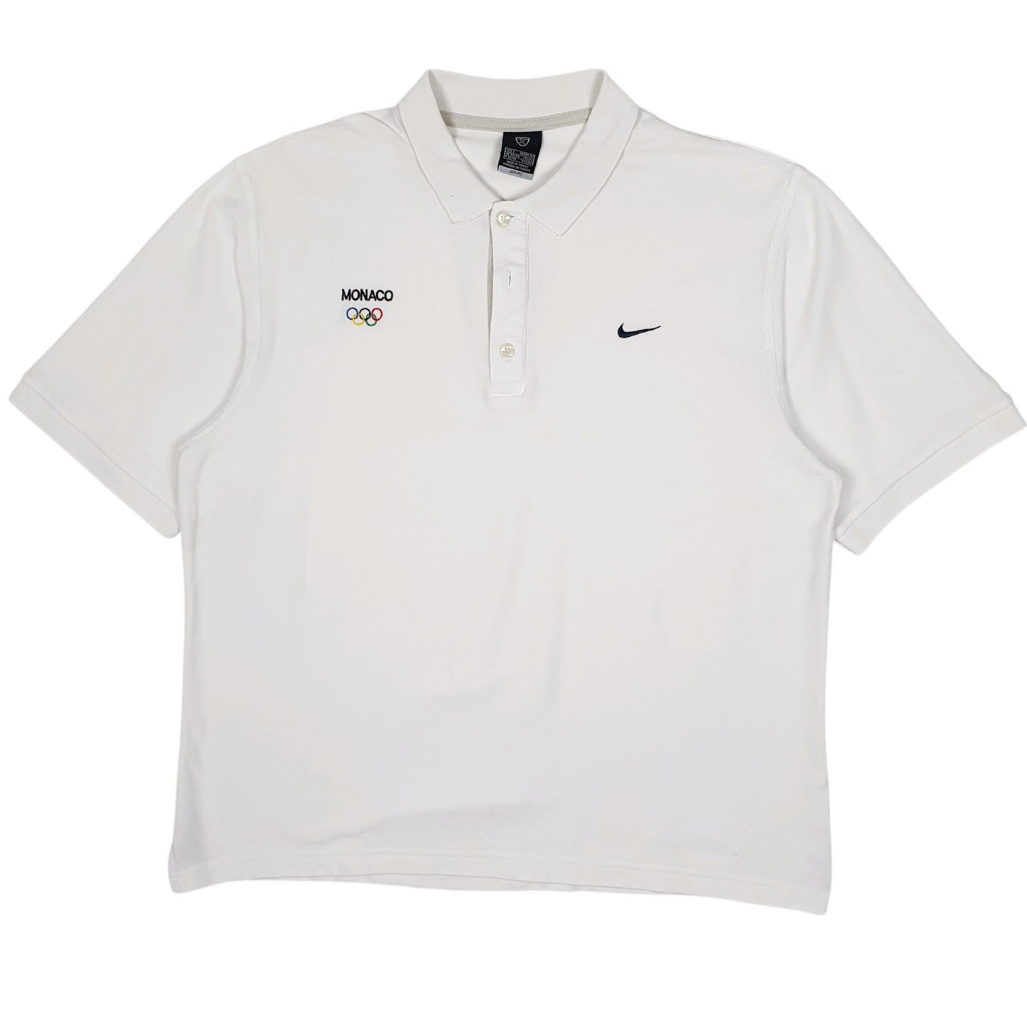 Mens White Nike Dri Fit Golf Monaco Olympics Short Sleeve Polo Shirt
