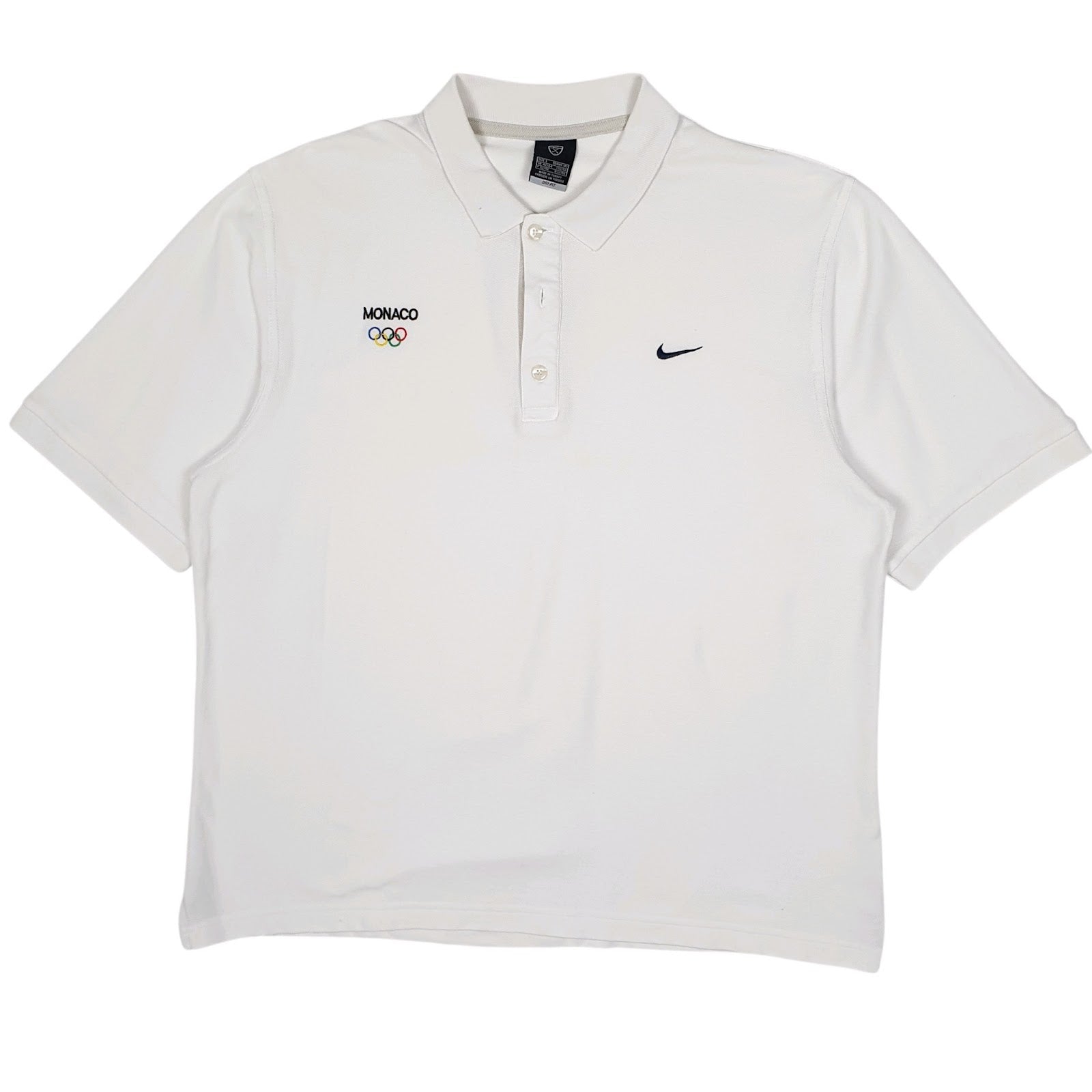 Mens White Nike Dri Fit Golf Monaco Olympics Short Sleeve Polo Shirt