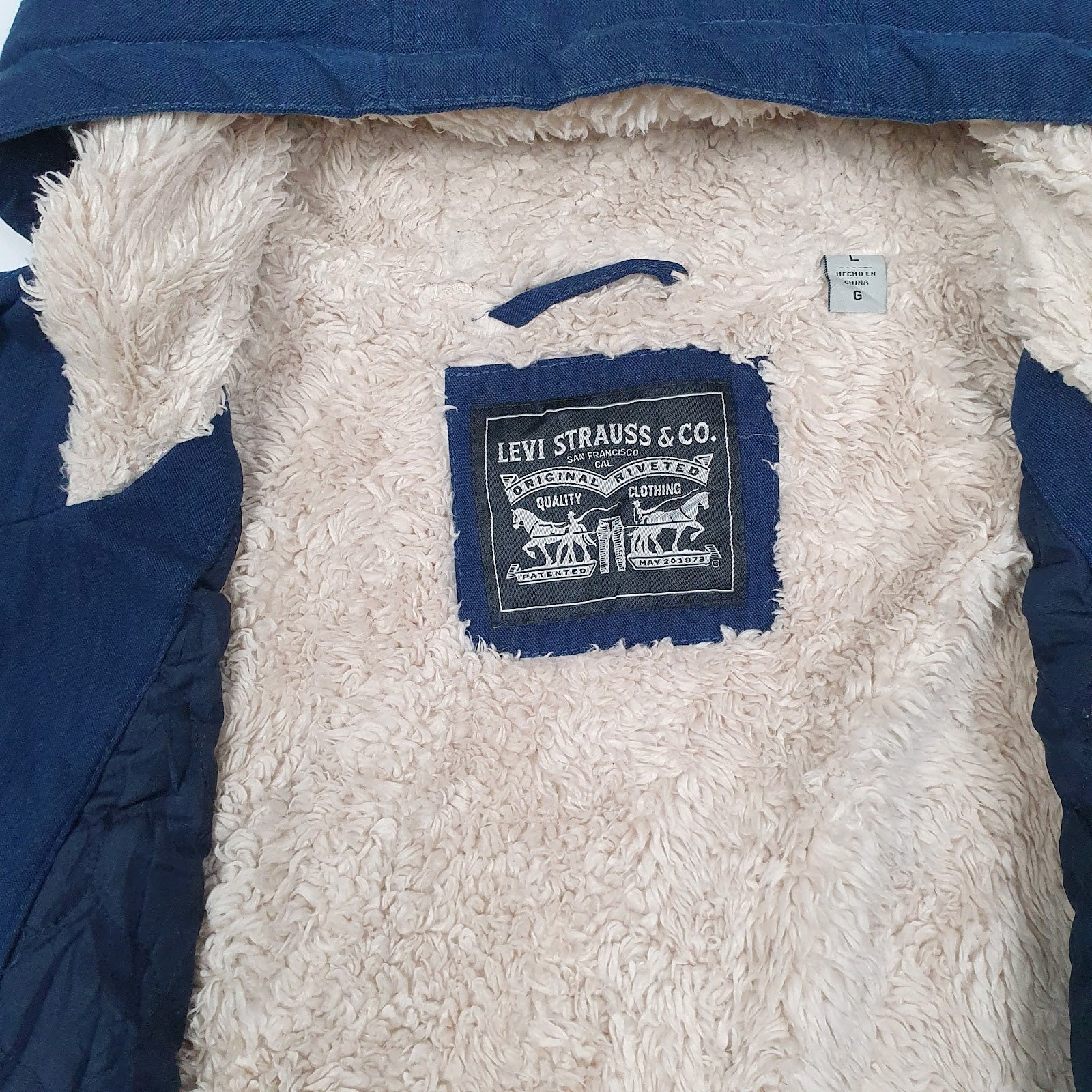 Mens Navy Levis Sherpa Lined Hoodie Coat