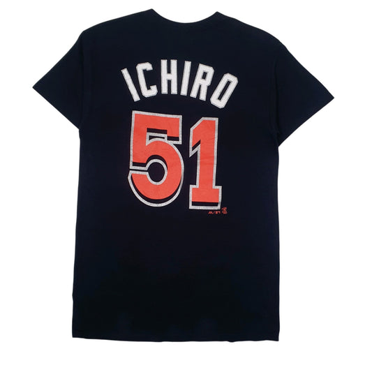 Mens Navy Majestic MLB Miami Marlons Ichiro  T Shirt