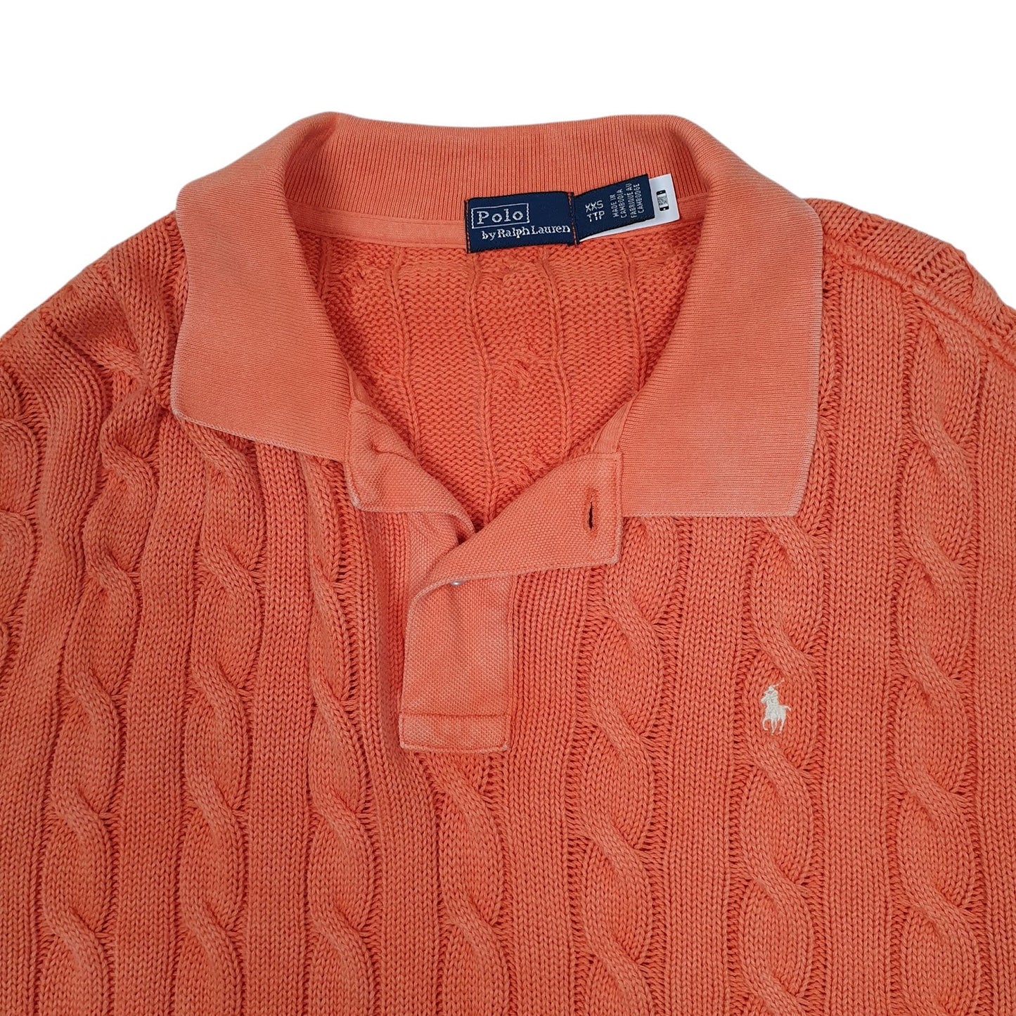 Womens Orange Polo Ralph Lauren Cable Knit Crop Top Crewneck Jumper