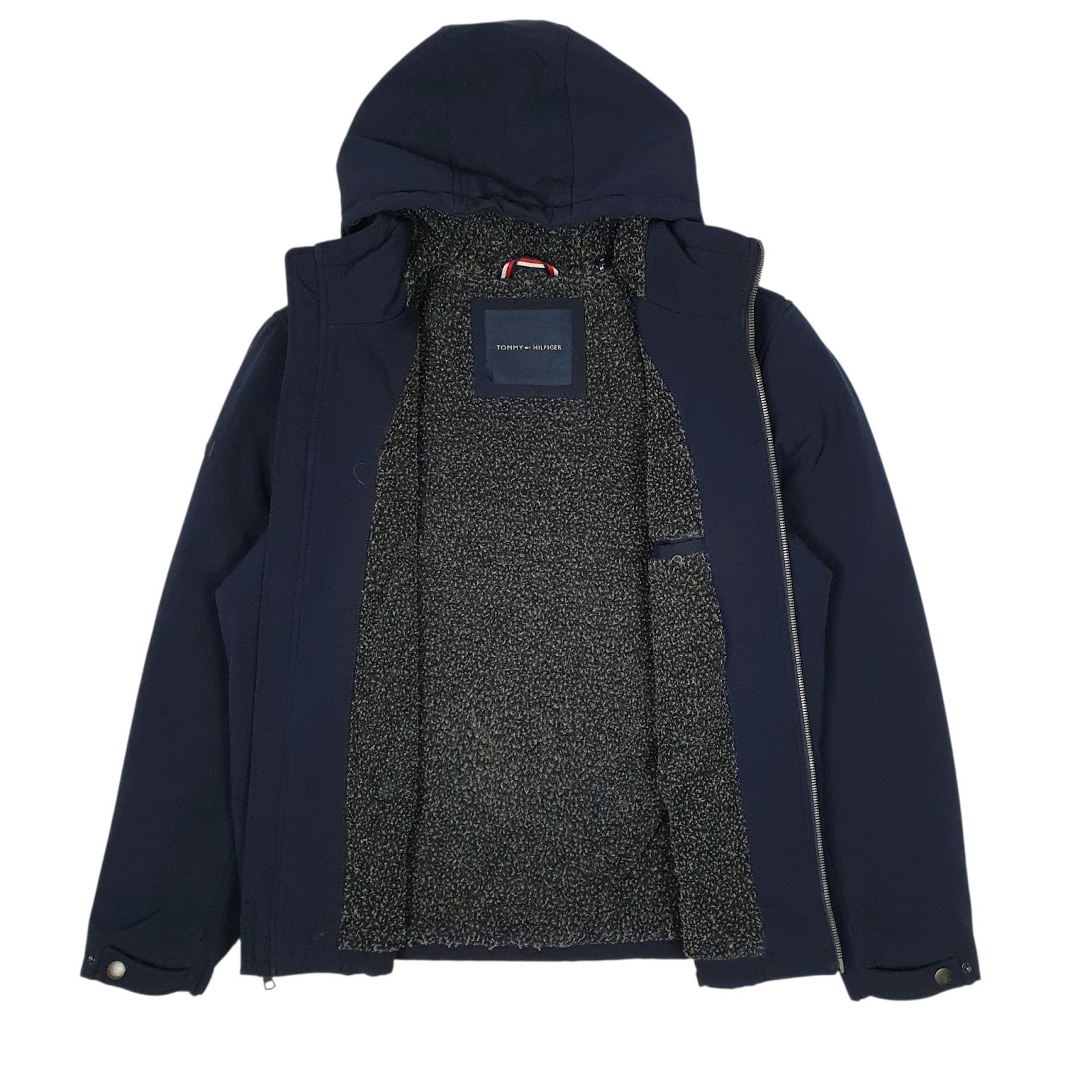 Mens Navy Tommy Hilfiger Fleece Lined Softshell Windbreaker Hoodie Coat