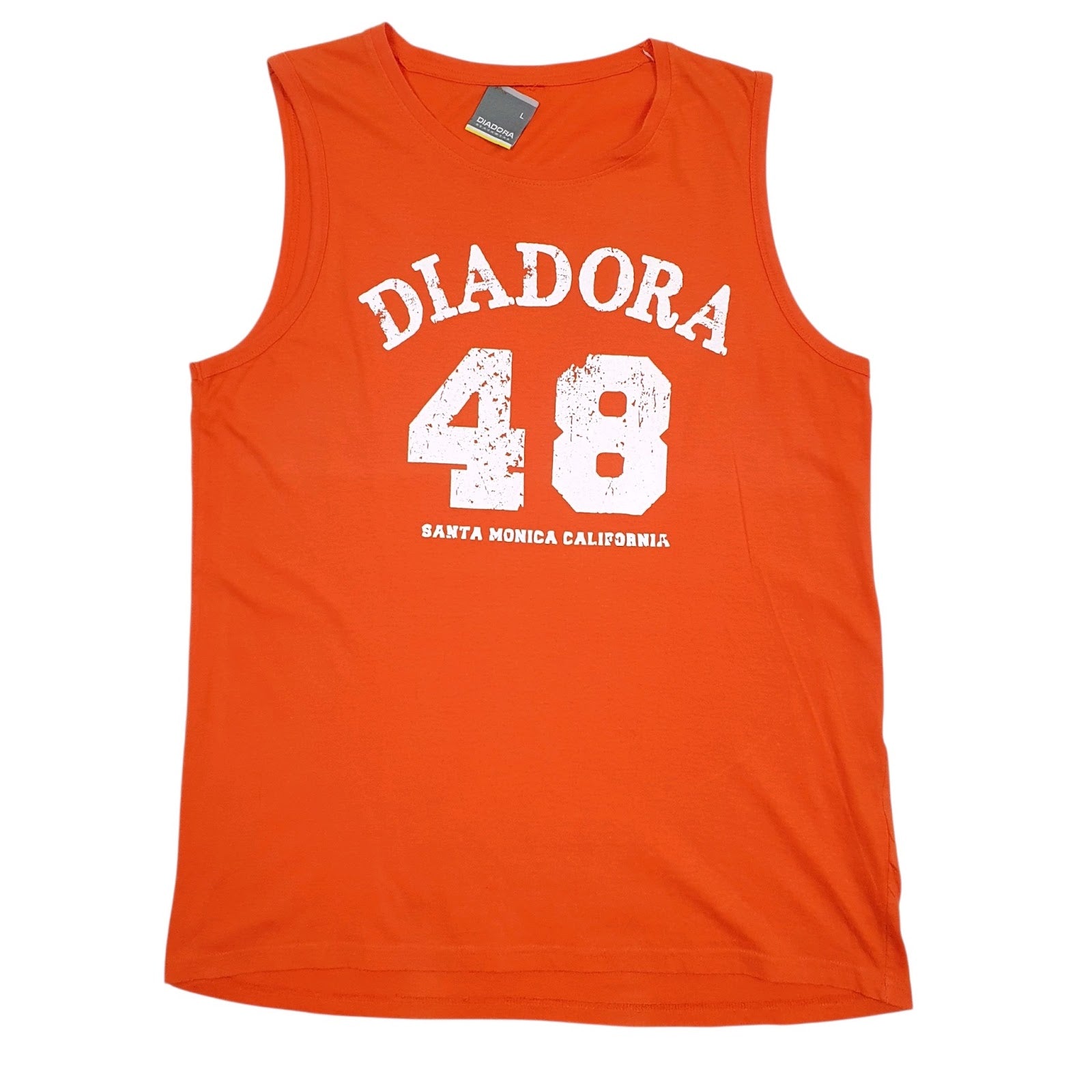 Mens Orange Diadora Vest Spellout Beach Wear Sleeveless T Shirt