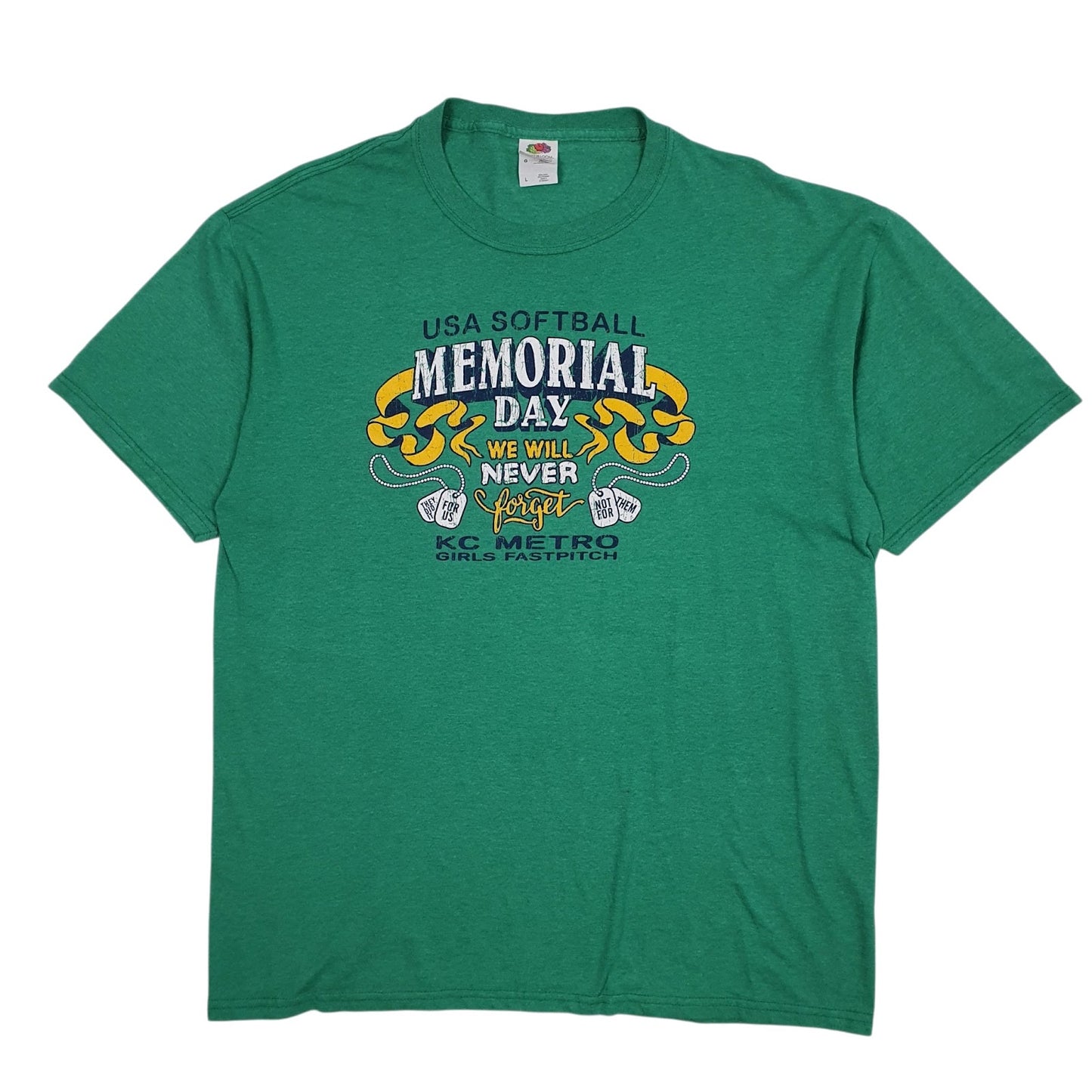 Mens Green Fruit Of The Loom Kansas City Memorial Day Softball Short Sleeve T Shirt