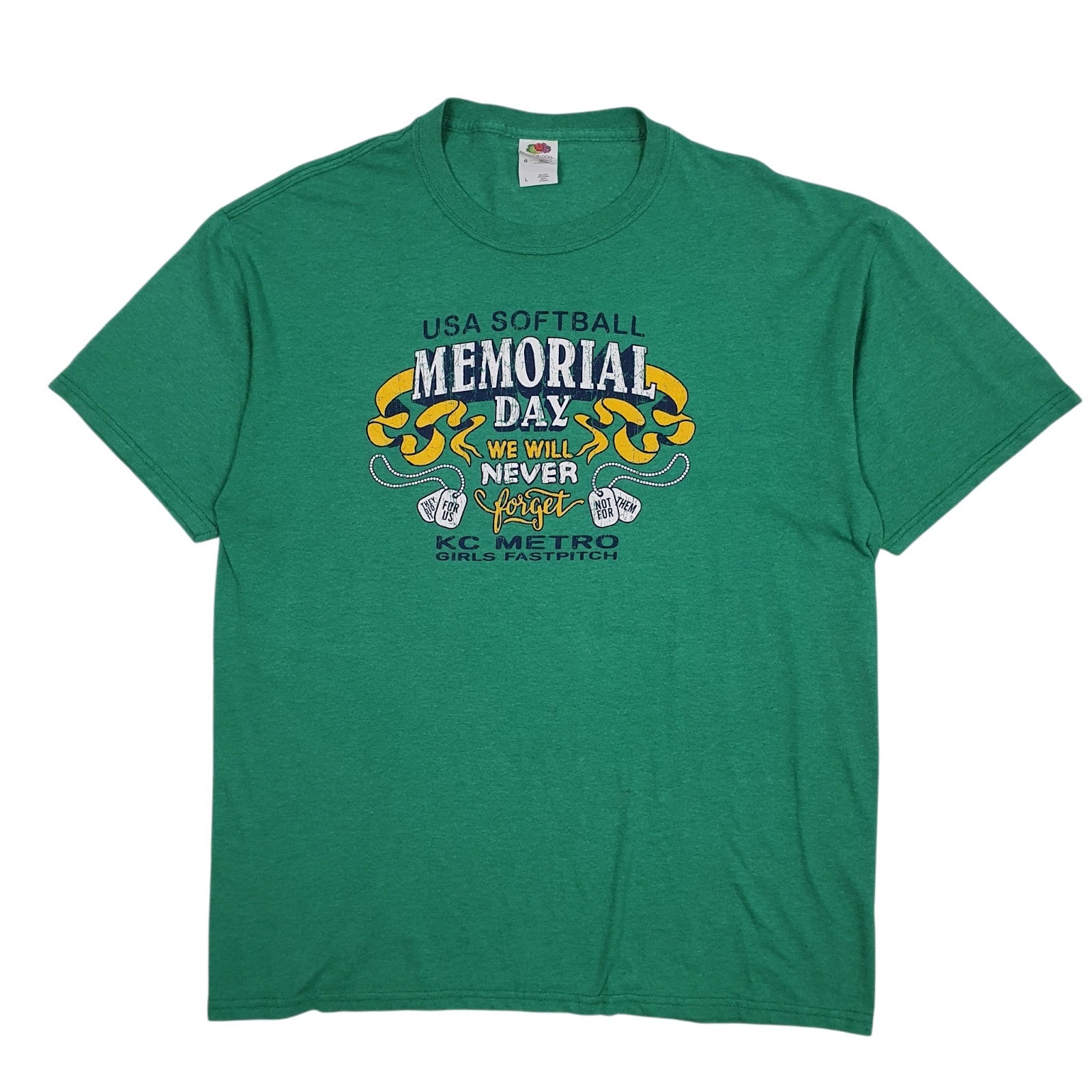 Mens Green Fruit Of The Loom Kansas City Memorial Day Softball Short Sleeve T Shirt