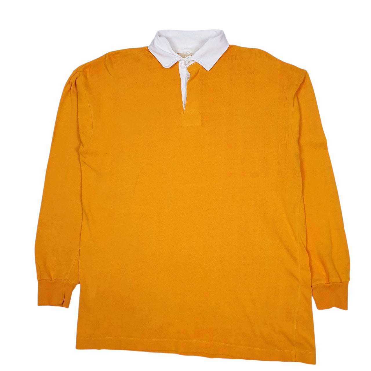 Mens Yellow Medallion Sportswear Rugby Vintage 80s Made In England Long Sleeve Polo Shirt