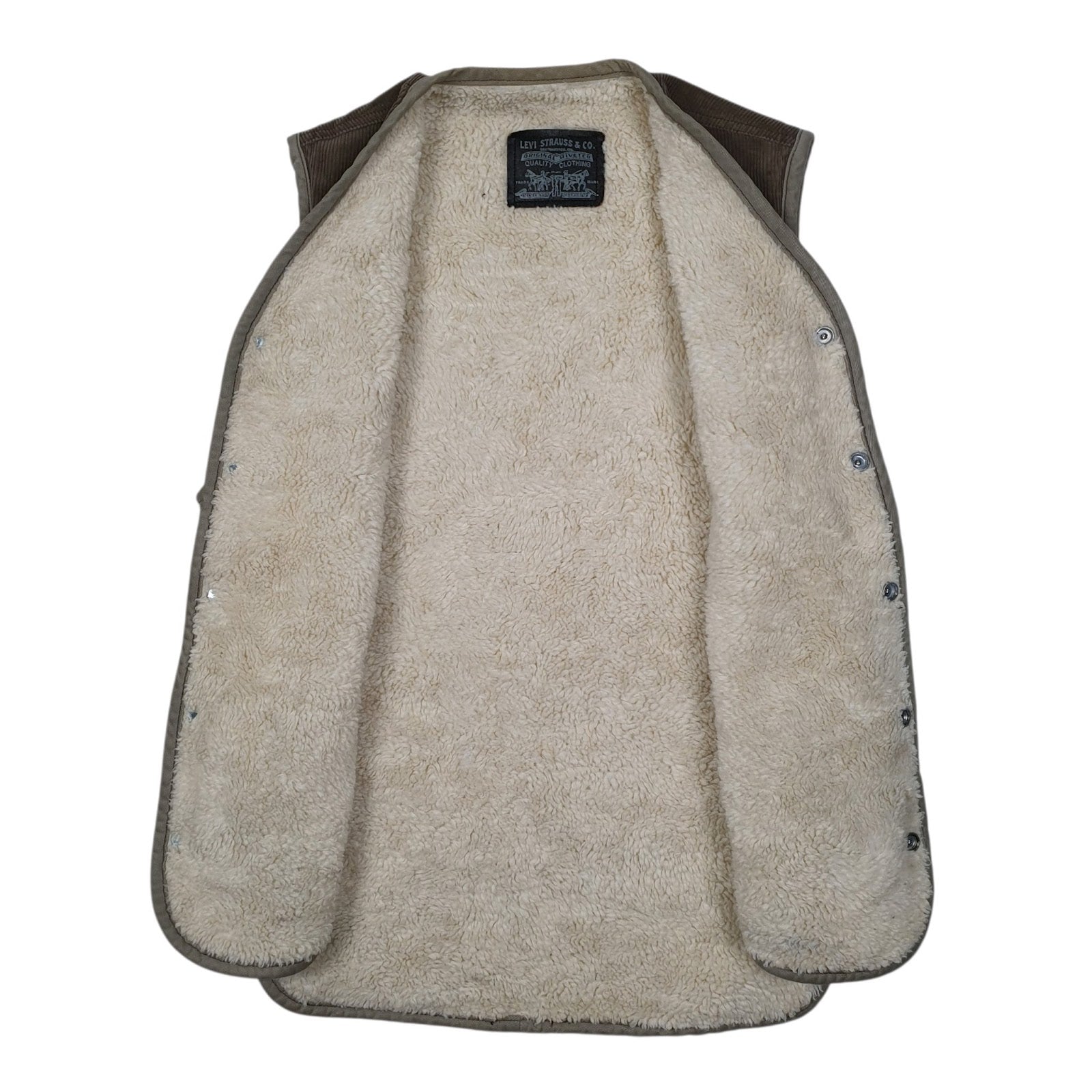 Mens Grey Levis Vest Bodywarmer Corduroy Sherpa Lined Vintage 90s  Coat