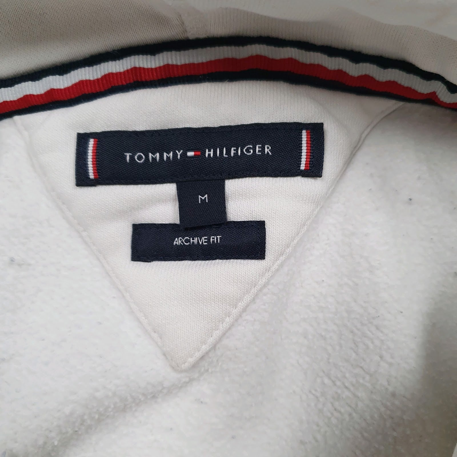 Mens White Tommy Hilfiger Spellout Hoodie Jumper