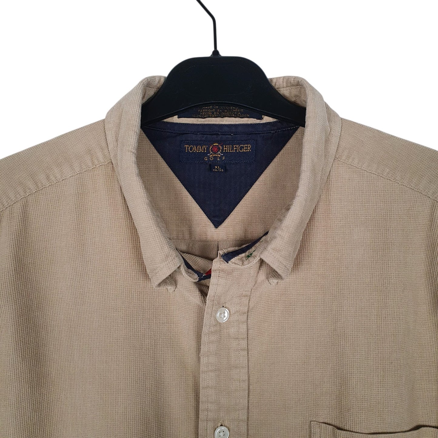 Mens Beige Tommy Hilfiger Thick Vintage 2000s Golf  Shirt