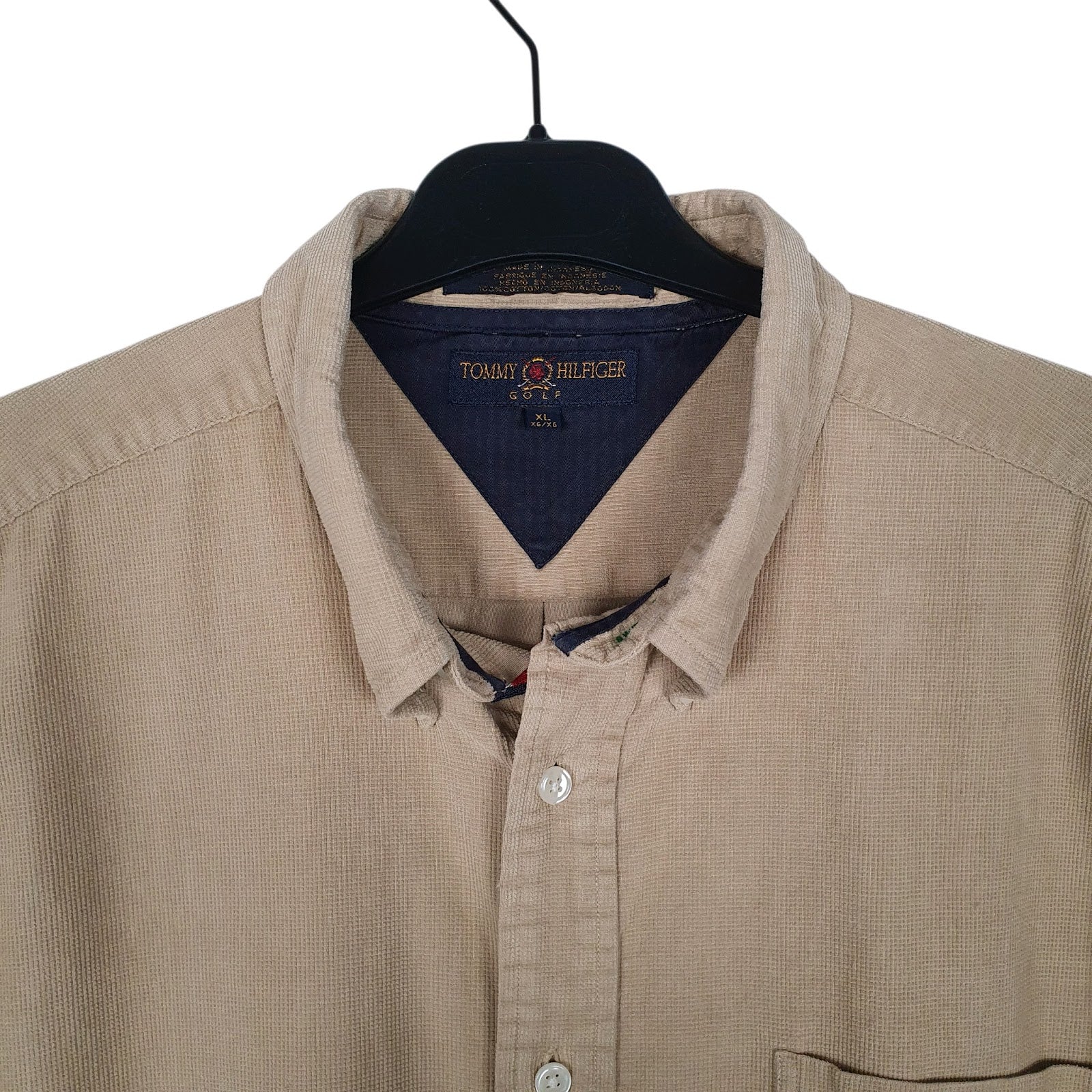 Mens Beige Tommy Hilfiger Thick Vintage 2000s Golf  Shirt