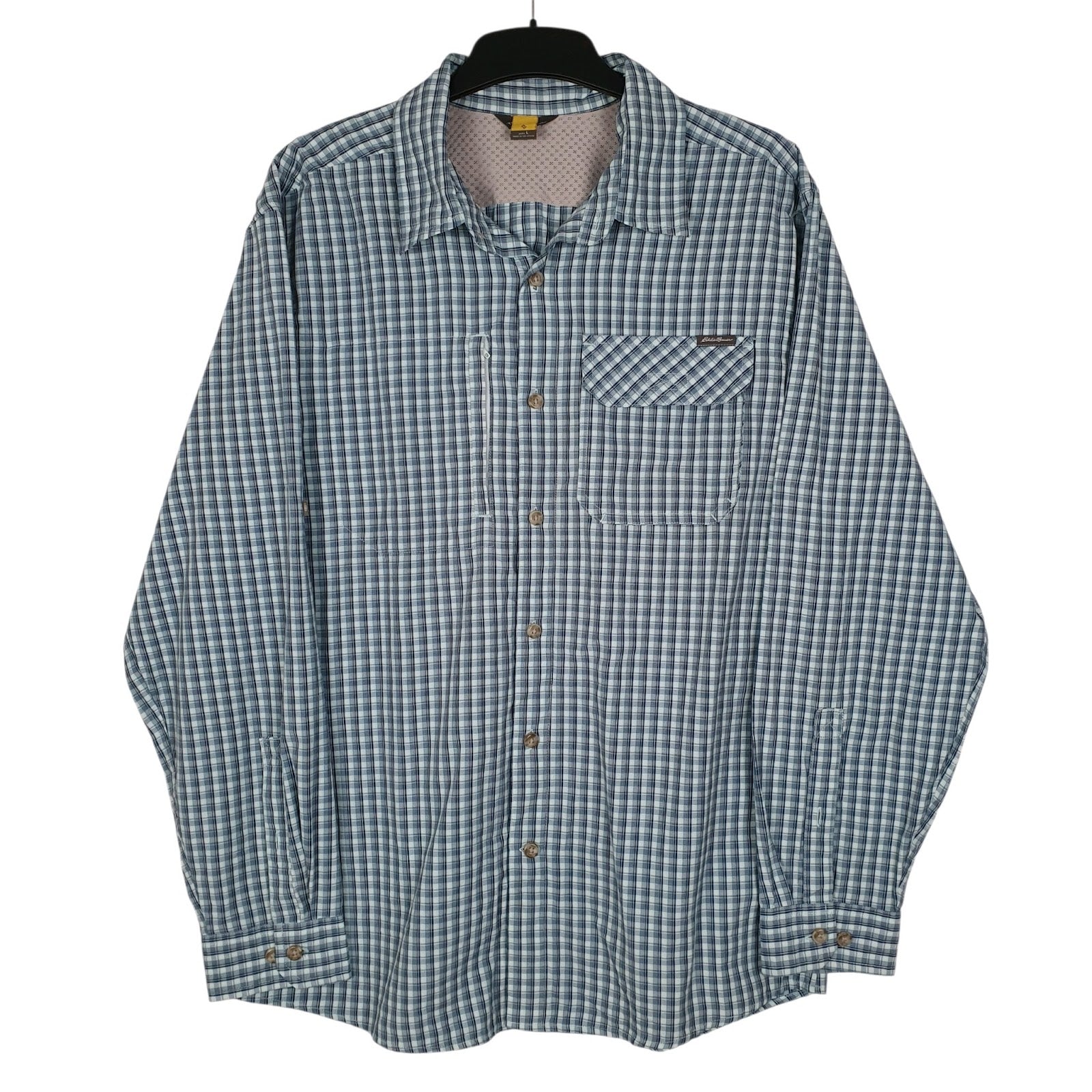 Mens Blue Eddie Bauer Walking Hiking Performance Long Sleeve Shirt