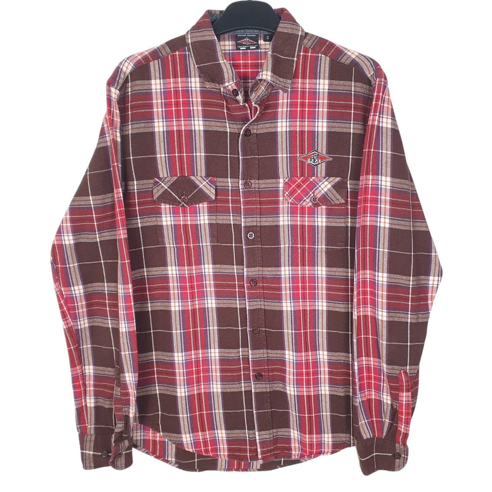 Mens Brown Bear Flannel Long Sleeve Shirt
