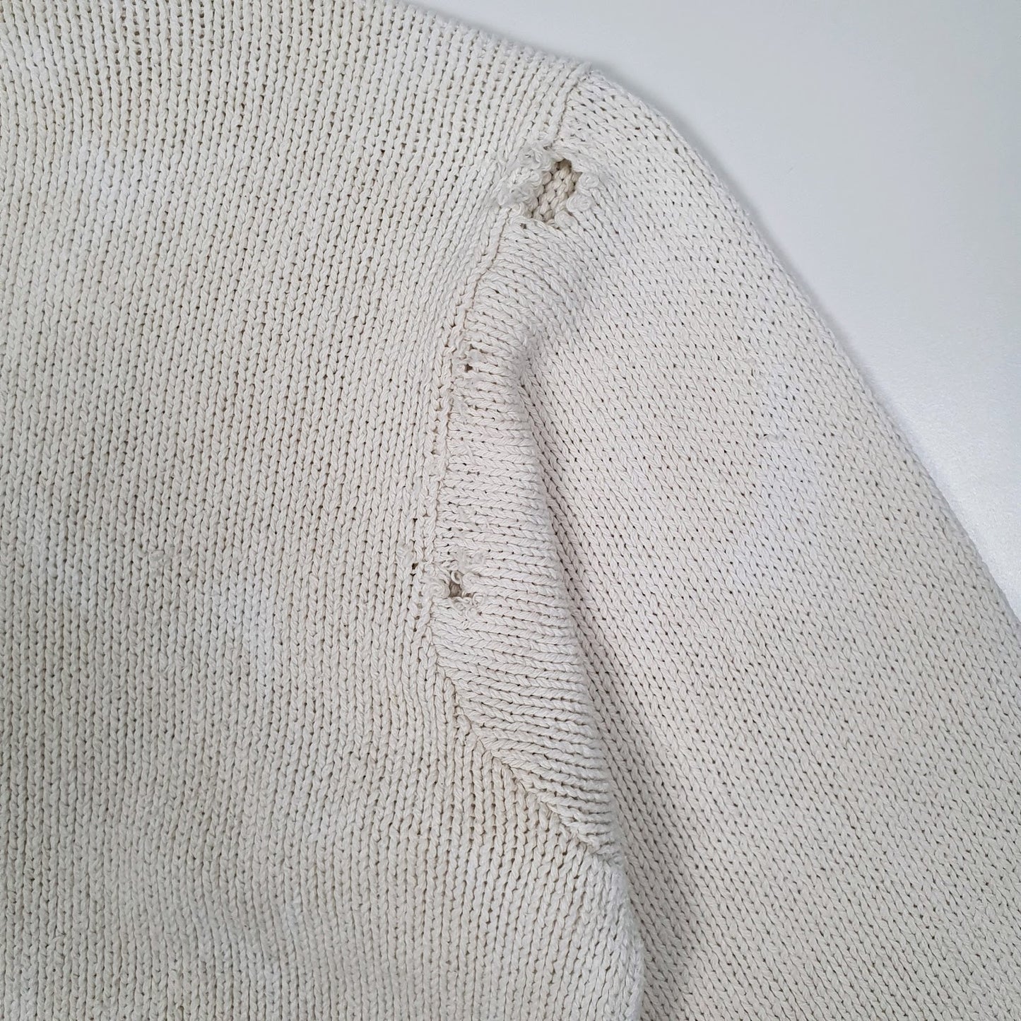 Mens White Polo Ralph Lauren Distressed Chunky Knit Crewneck Jumper