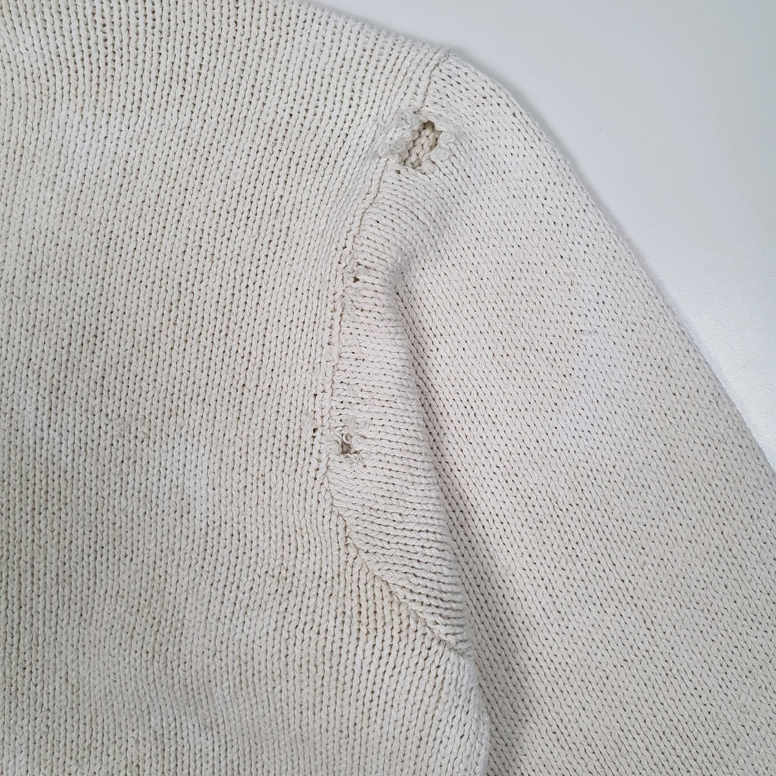 Mens White Polo Ralph Lauren Distressed Chunky Knit Crewneck Jumper