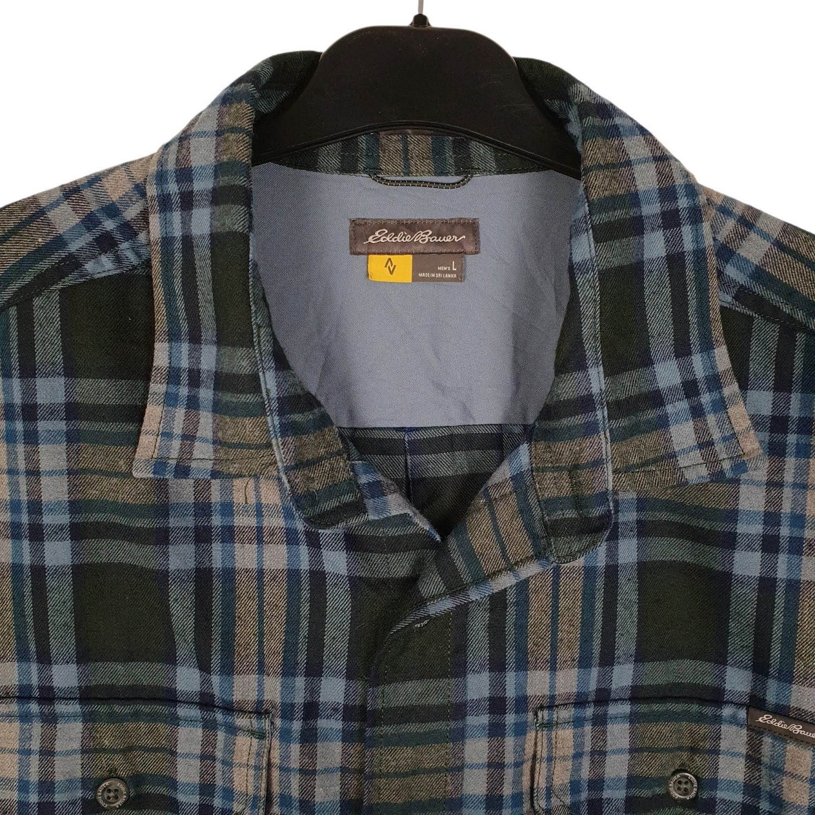 Mens Green Eddie Bauer Heavyweight Plaid Flannel  Shirt