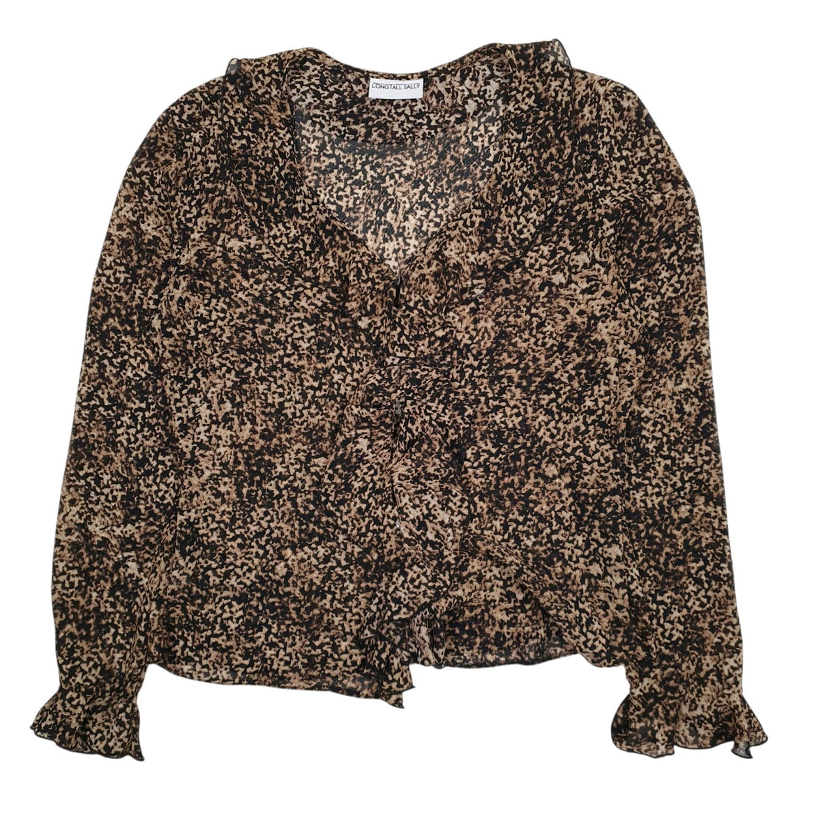 Womens Black Longtall Sally Frilly Long Sleeve Shirt