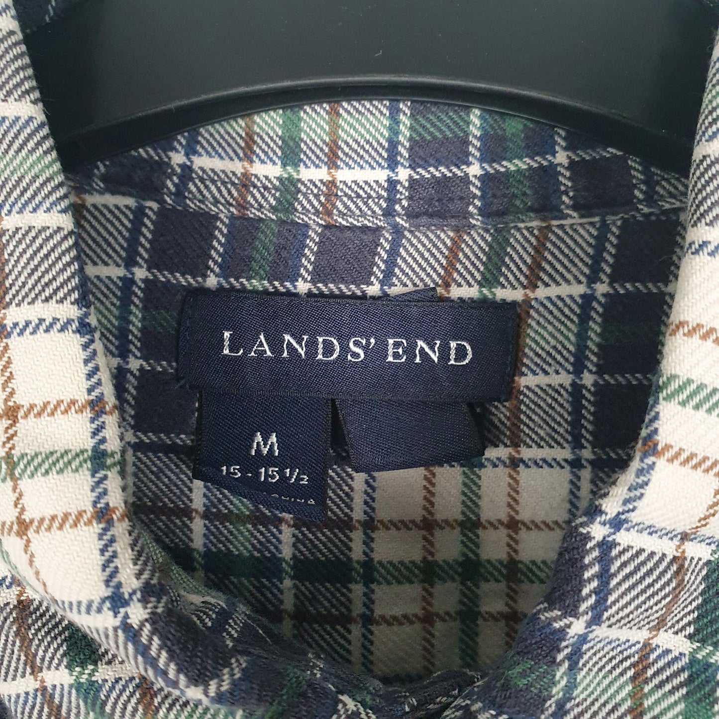 Mens White Lands Ends Flannel  Shirt