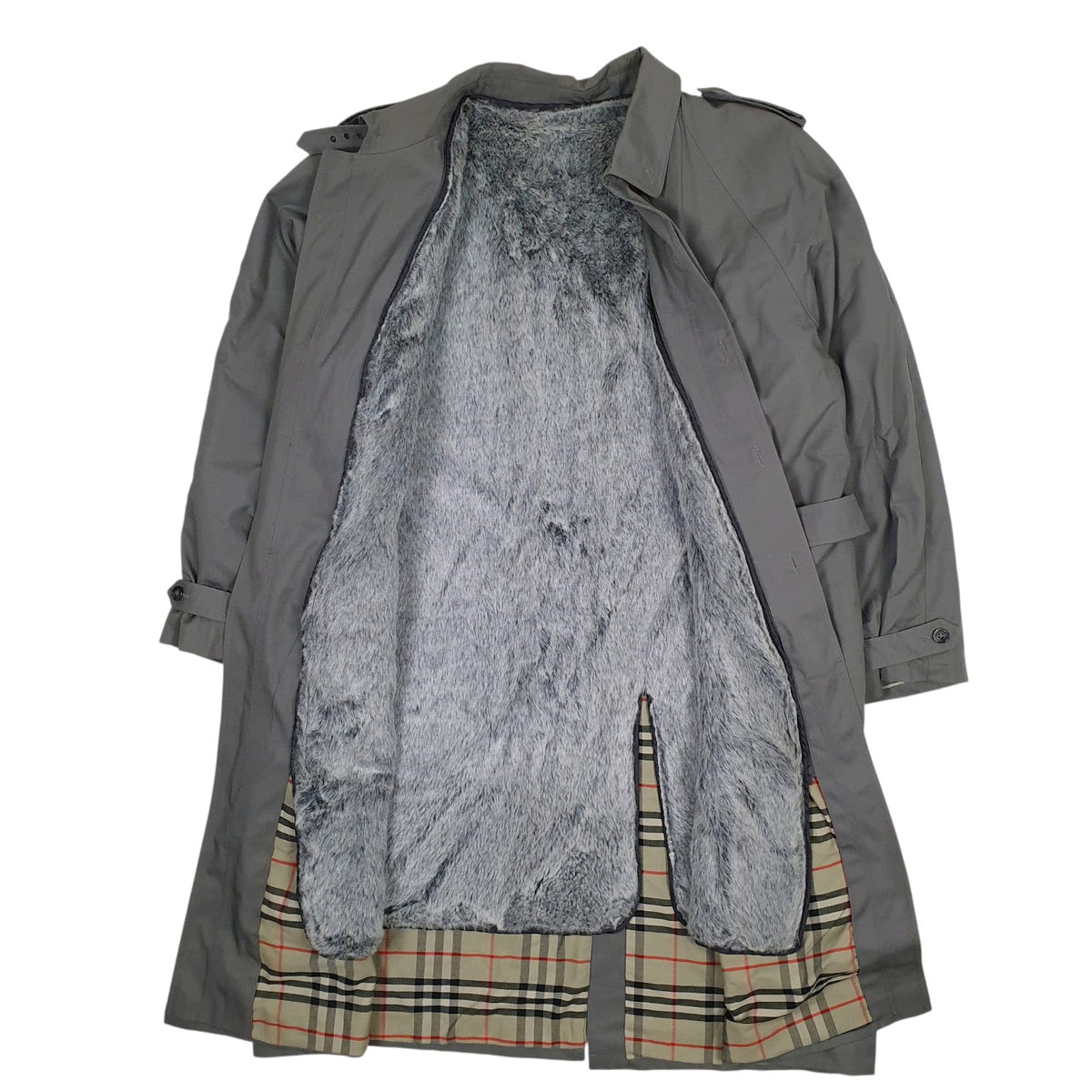 Mens Grey Aquatempora Faux Fur Longline  Coat