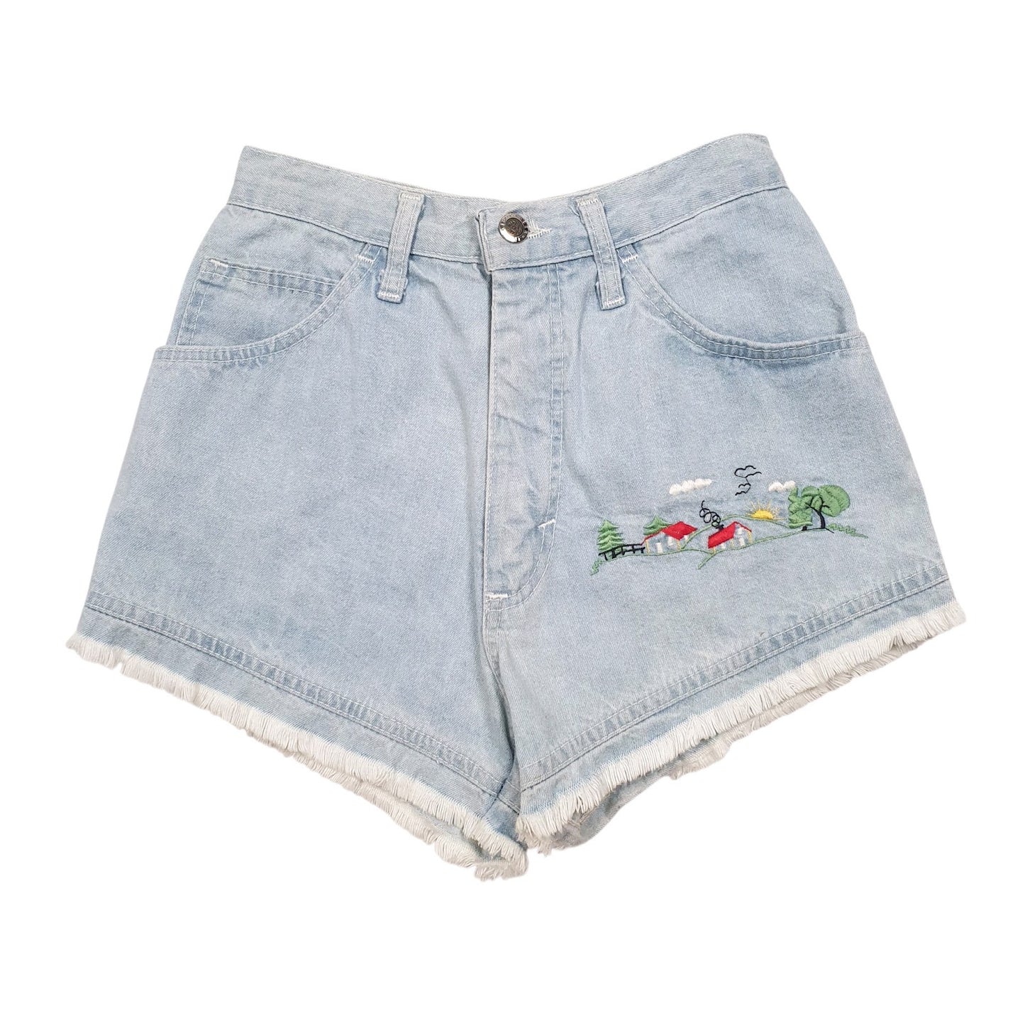 Womens Blue Iber Jeans Embroidered Denim Shorts