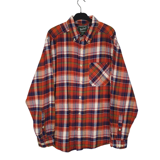 WOOLRICH Orange Check Shirt Thick Flannel Plaid Long Sleeve Cotton Mens L