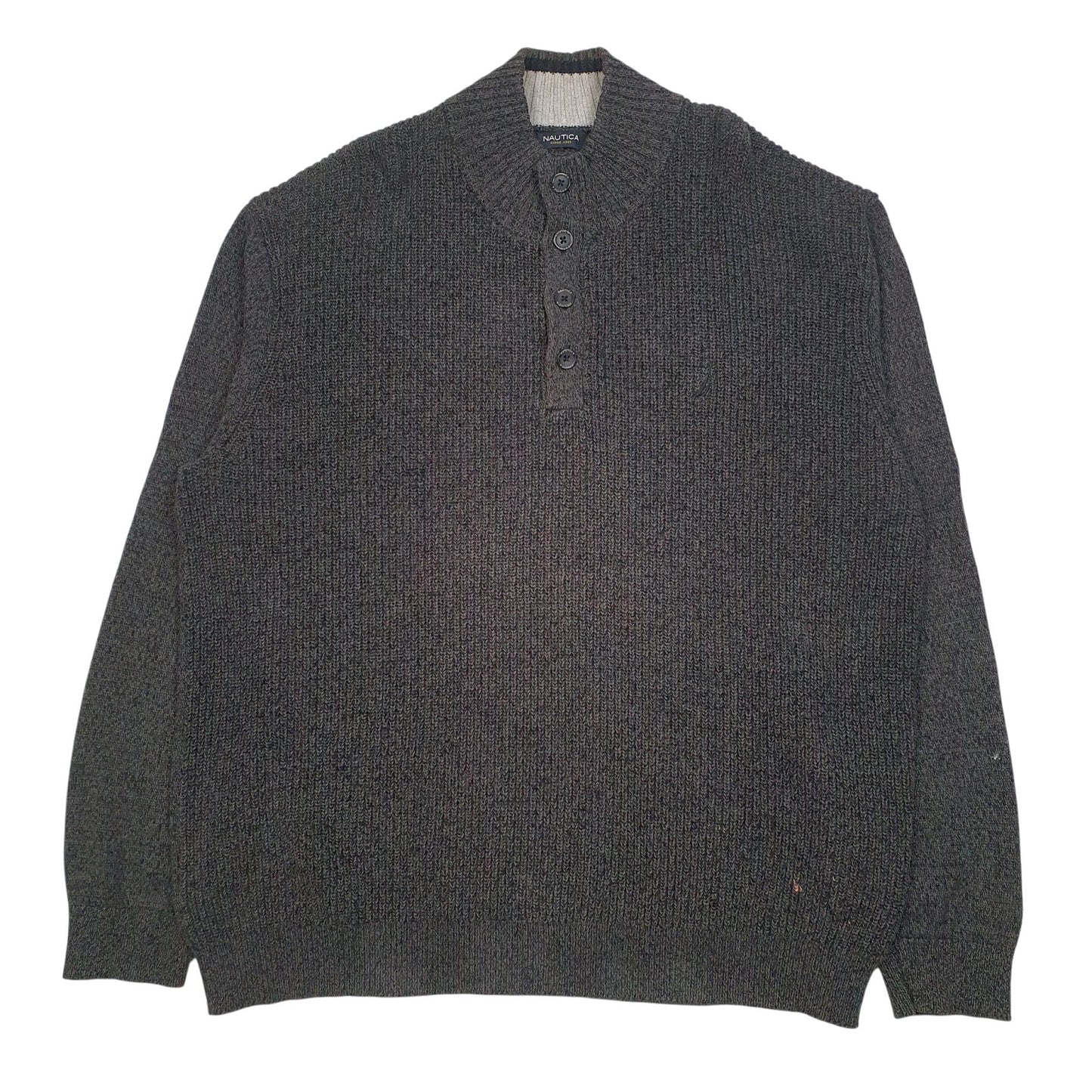 Mens Grey Nautica Knit Button Up Quarter Zip Jumper