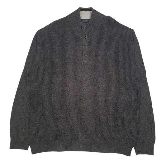 Mens Grey Nautica Knit Button Up Quarter Zip Jumper