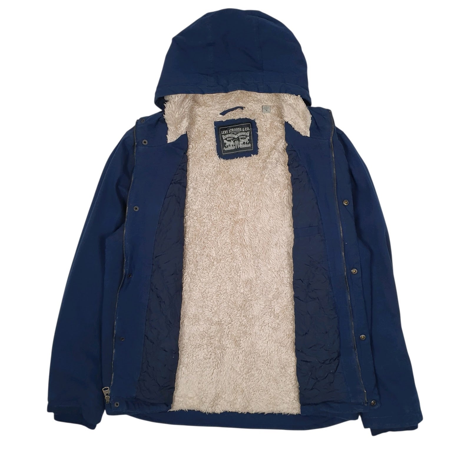 Mens Navy Levis Sherpa Lined Hoodie Coat