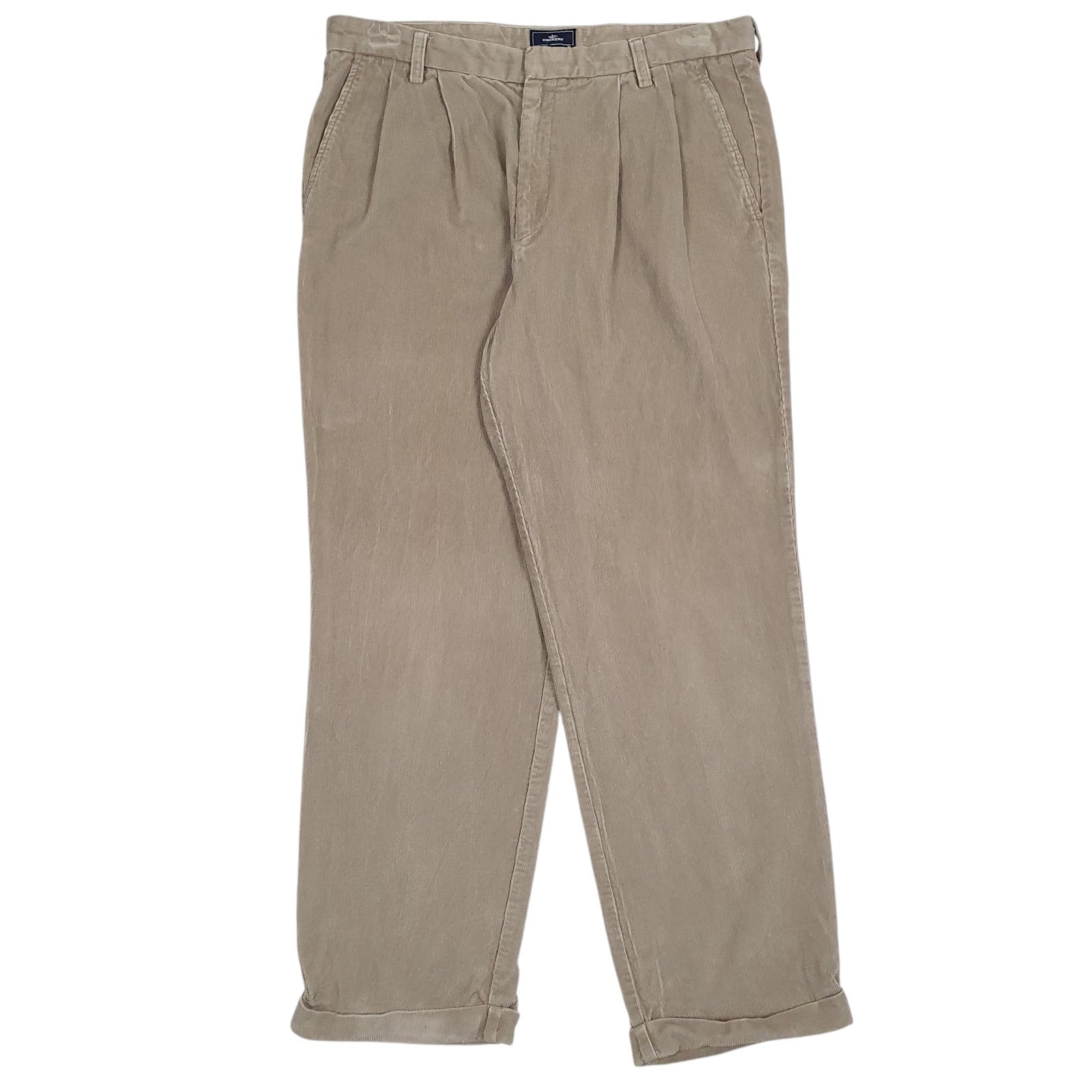 Mens Brown Dockers Pleated Corduroy Trousers