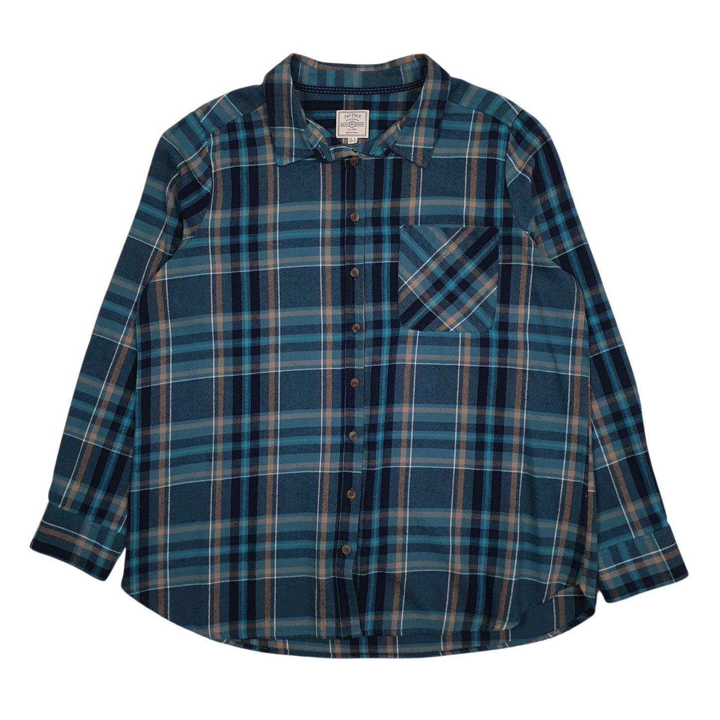 Womens Blue Fat Face Plaid Flannel Long Sleeve Shirt