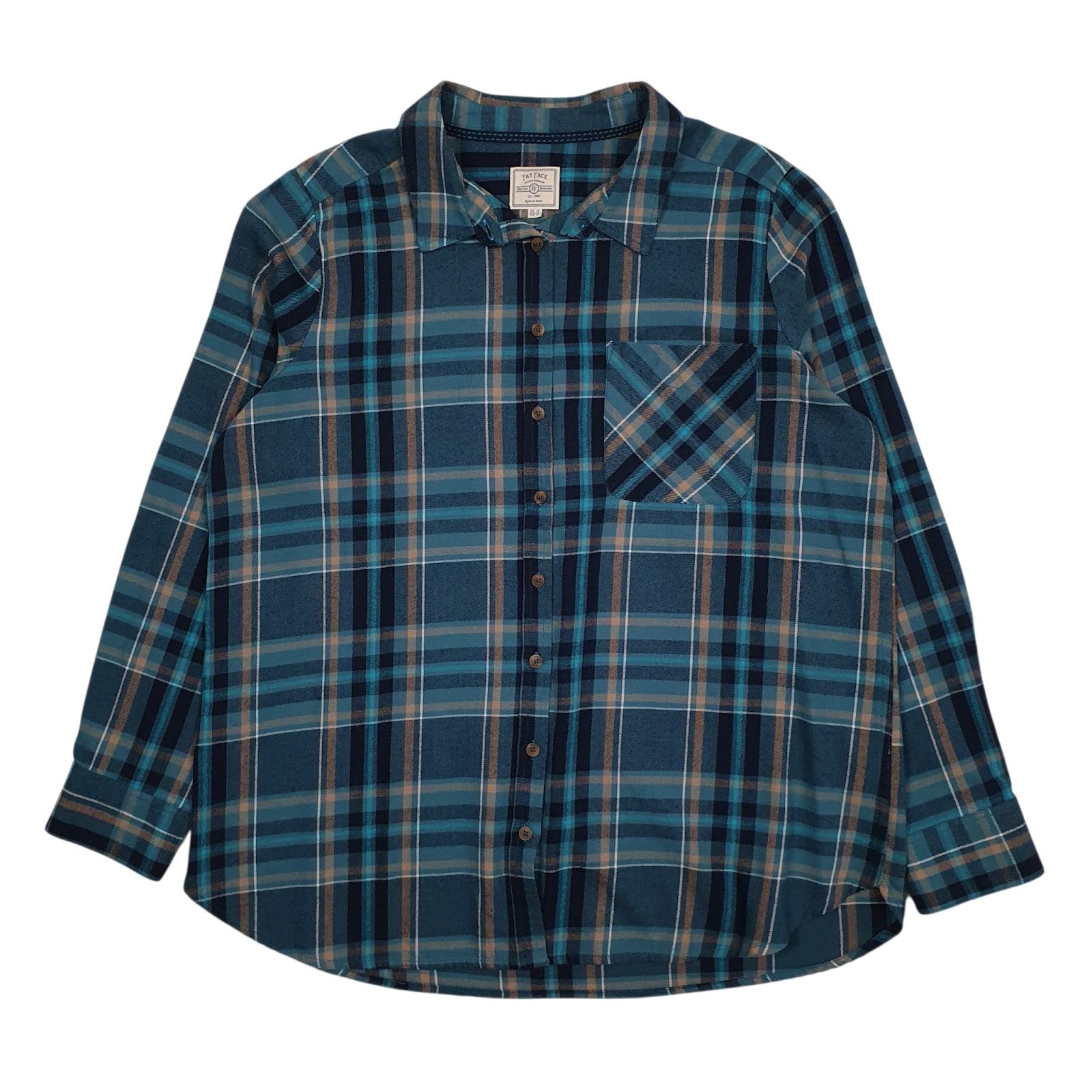 Womens Blue Fat Face Plaid Flannel Long Sleeve Shirt