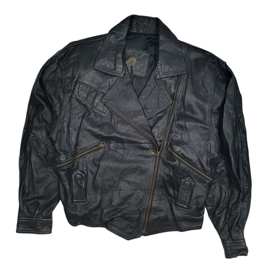 Womens Black Polar Leder Motorcycle  Coat