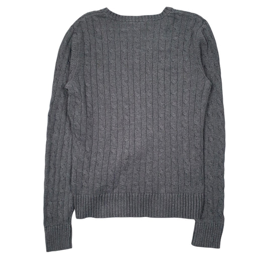 Womens Grey Tommy Hilfiger Cable Knit V Neck Jumper